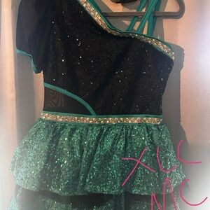 Weissman Teal and Black Sequin Kids Dance Costume